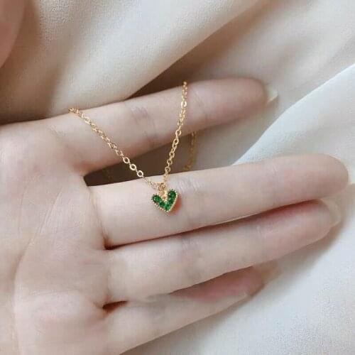 Morivovog 925 Sterling Silver Green Zirconia Small Heart Pendant Necklace Ladies Court Style Necklace 14K Gold Luxury Jewelry