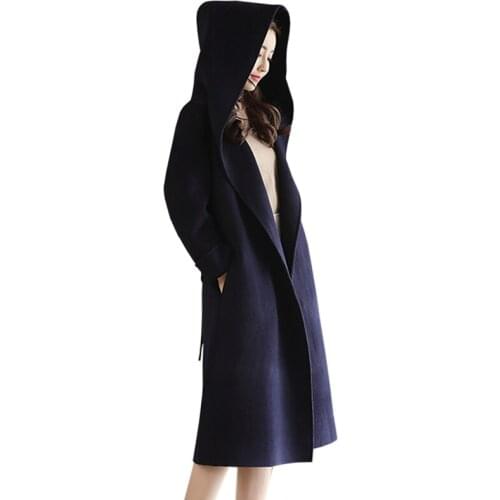 2019 New Winter Women Wool Coat fashion Long Sleeve Loose Warm Woolen Jacket Solid color Hooded Long Outerwear women