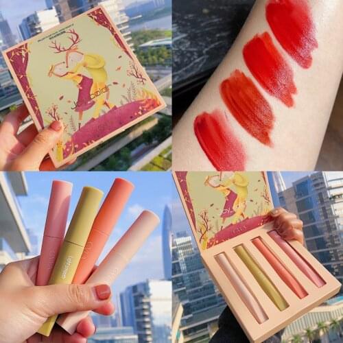 4PCS/SET Liquid Matte Lipgloss Waterproof Makeup Matte Lipstick Long-lasting Lip Stick Silky Lip Gloss Velvet Nude Lipstick