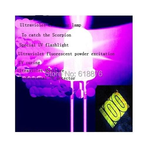 Freeshipping! 10PCS 5mm Round 365nm Ultra Violet UV LED Lamp Diodes