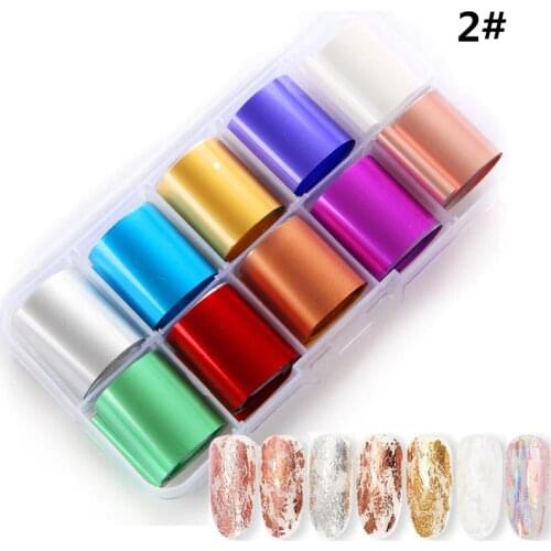 2.5*100cm 10pcs/box Holographic Nail Foil Set Transparent AB Color Diamond Starry Sky Nail Art Transfer Sticker Manicure