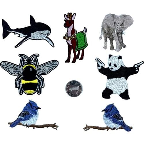 20pcs/lot Embroidery Patch Shark Elephant Panda Bird Whale Clothing Decoration Sewing Accessory Diy Iron Heat Transfer Applique