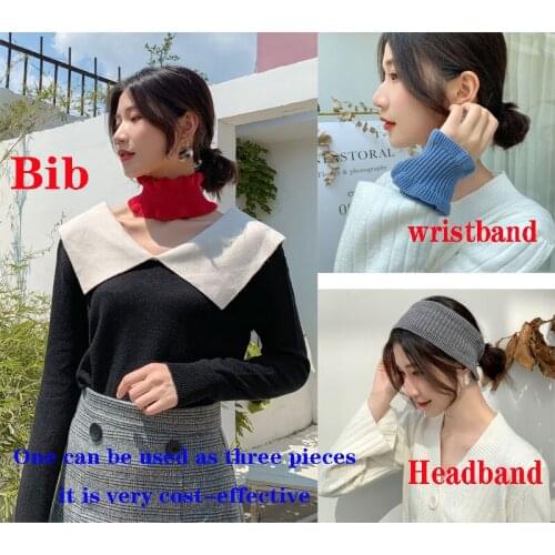 2019 autumn and winter knitted wool neckband solid color multi-function hand collar, hood and pullover small collar
