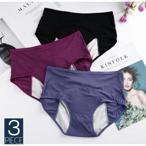 3pcs/lot Physiological Panties Plus Size Women Menstrual Underwear Solid Color Elastic Lady Knicker Soft High Waist Underpant 25
