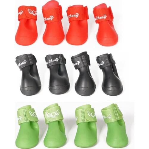 4pcs/lot S/M/L Pet Dog Rain Shoes for Dogs Booties Rubber Portable Anti Slip Waterproof Pet Dog Cat Rain Shoes