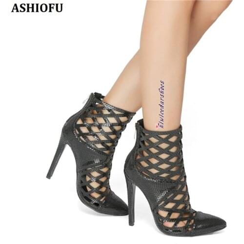 ASHIOFU New Handmade Ladies High Heel Pumps Cross Cut-out Party Prom Dress Shoes Pointed Toe Fashion Evening Court Shoes