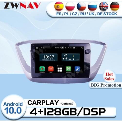 4+128GB Carplay 2 Din Android 10.0 For Hyundai Solaris 2016 2017 2018 Car Radio Receiver Audio Stereo GPS Video Player Head Unit