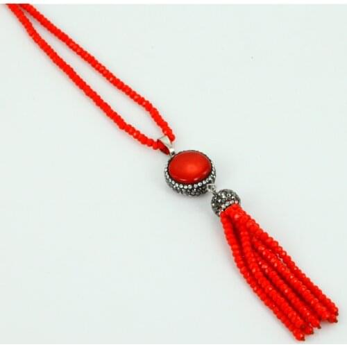 Bohemia yellow color red long dangle beaded tassel pendants stone shell pearl coral bead connectors necklaces for women