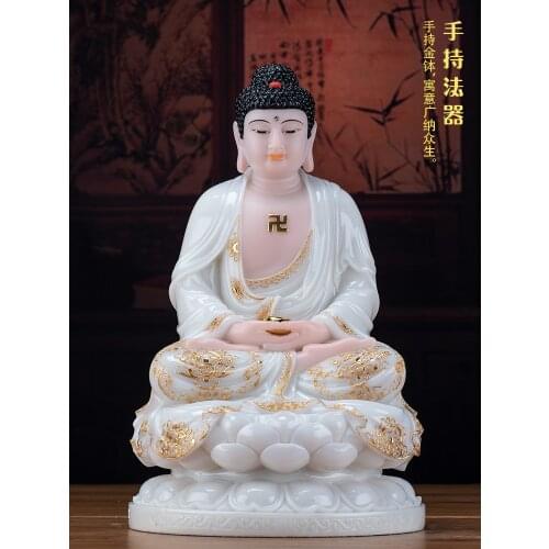 40CM Large Asia home altar shop Worship high grade jade gilding Sakyamuni RU LAI FO BUDDHA statue family Effective protection