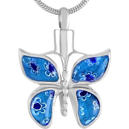 CMJ9526 Blue Red Murano Butterfly Insect Memorial urn pendant necklace animal keepsake urn jewelry with filling kit Box