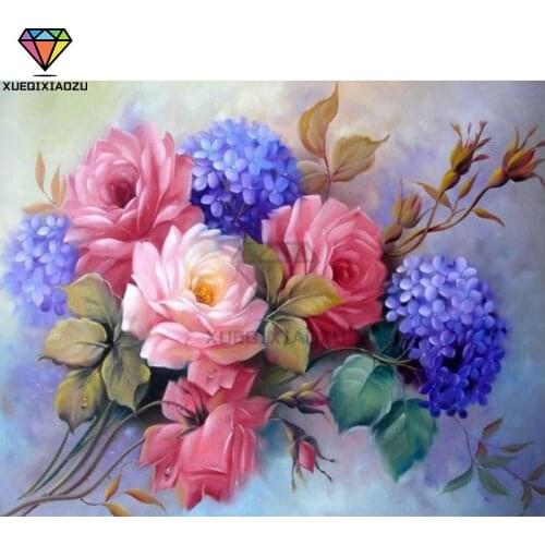 XUEQIXIAOZU Full Round Flower Diamond embroidery Diamond drawing 5D DIY Diamond setting Mosaic painting Home decoration gifts
