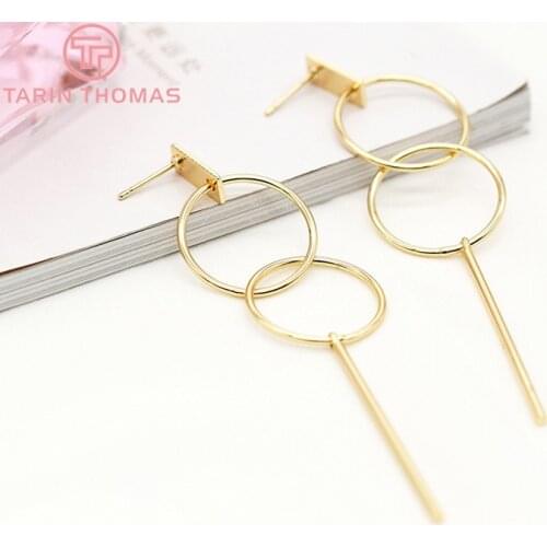 2PCS 86x17MM 24k Gold Color Brass Round Stud Earrings DIY High Quality Jewelry Findings Accessories