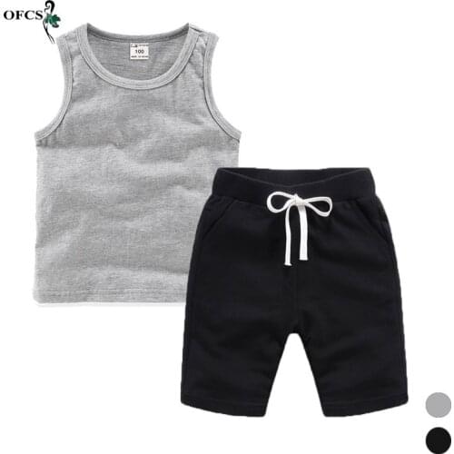 Best Summer Cotton Childrens Suit Unisex Soft 2PCS Set Solid Shorts+Vest Toddler Sports Sets Cheap Stuff 2-12Year Kids Clothes