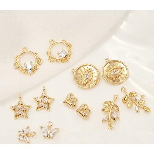 Simple Small Size Copper Gold Plated Pendants For Earrings Star Heart Bracelet Charms Pendant DIY Jewelry Accessories Wholesale