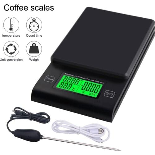 Multifunctional Hand Coffee Scale with Timer Temperature Probe Digital Kitchen Scale LCD Electronic Scale 1000G/0.1G-2000G/1G