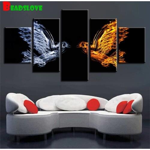Mosaic Diamond Embroidery 5 Pieces Animals Abstract Ice And Fire Birds Decor Cross Stitch 5D Diamond Painting Rhinestone