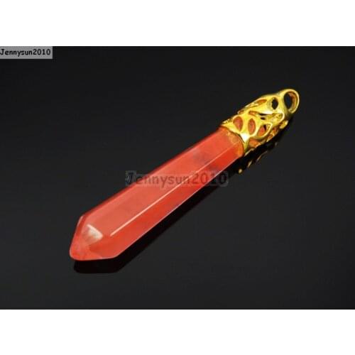 Natural Cherry Quartz Gems Stones Long Hexagonal Pointed Reiki Chakra Gold Pendant Beads Necklace Jewelry 10Pcs/Pack