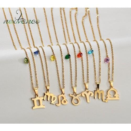 Nextvance 12pcs Birthstone Constellations Necklaces Taurus Zodiac Sign Necklace Horoscope Astrology Bijoux Femme