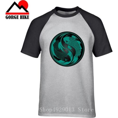 2019 Newest Tai Chi Yin Yang Carp T Shirt Boy Harajuku S-3XL Plus Size Teal Blue and Black T-Shirt 3D Print 100% Cotton Koi Fish