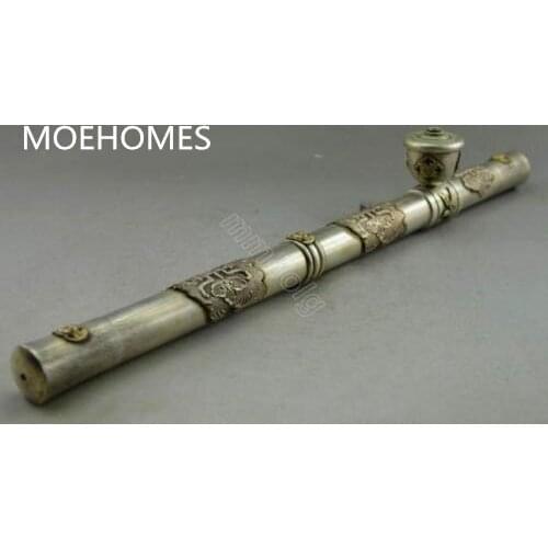 Original Old Tibet Silver Carve Eagle Flower Butterfly Statues Smoking Pipe NR Home decorations metal handicraft