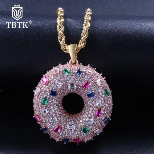 TBTK Direct Selling Rose Gold Doughnut Pendant Necklace Copper Donut Charms Iced Out CZ Stone Trendy Sweet Buns Jewellry Unisex