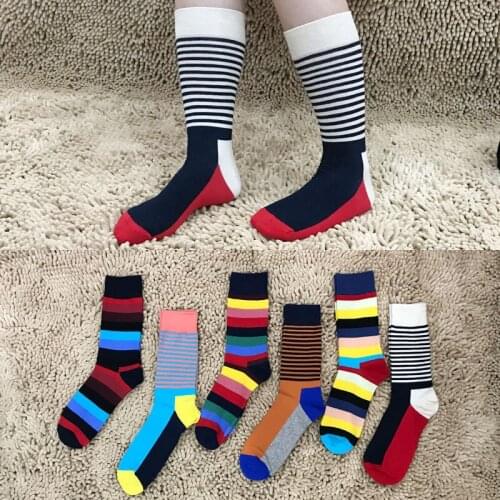 Peonfly Cotton Women Happy Funny Stripes Crew Pattern Hip Hop Art Stripe Socks Long Short Casual Harajuku Novelty Gifts Men