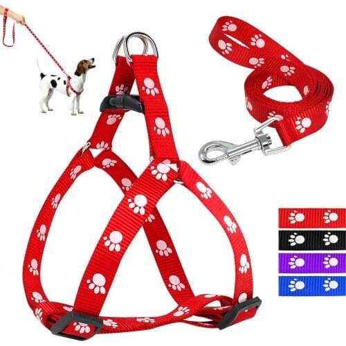 Paw Print Small Dog Harness and Leash Soft Nylon Pet Walking Harness Vest For Chihuahua Yorkshire Terier Schnauzer
