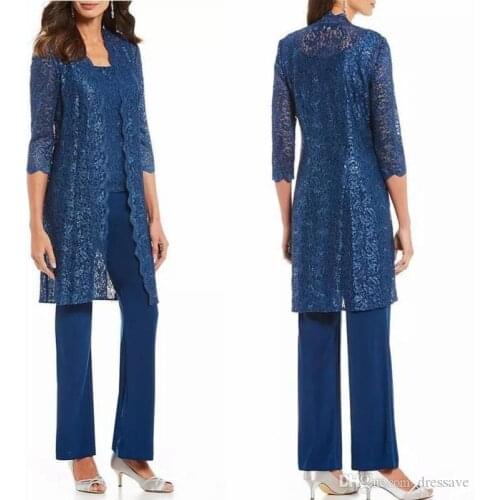 Modest Scoop Lace Mother of The Bride Suits with Jacket Custom Long Vestidos De Mothers Party Gowns Formal Evening