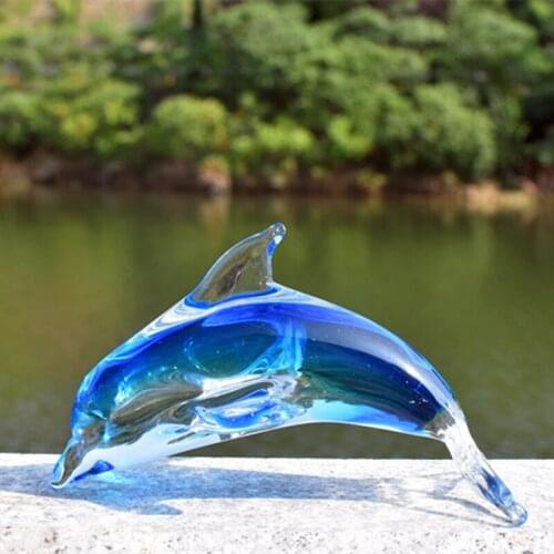 Glass dolphin statue creative decoration crafts small ornaments fish tank landscape sea animal gifts