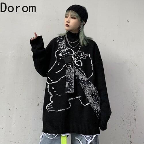 Harajuku Loose Oversize Anime Sweater Grandpa Sweater Vintage Long Black Women Sweater Knitwear Cute Fashion Tops Pullovers