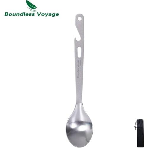 Boundless Voyage Titanium Spoon with Opener Outdoor Camping Ultralight Cutlery Portable Tableware Ti1065T