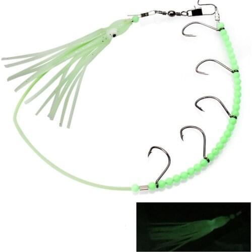 Tropical nocturnal octopus squid string hooks 5 hook fishing Saury Hairtail strip silk chapter hook night light beads assist