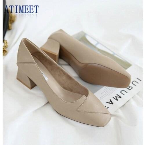 Black PU Leather Women Work Shoes Sole Thick Heel Square Toe Shoes Soft Sole Professional Hotel Work Shoes