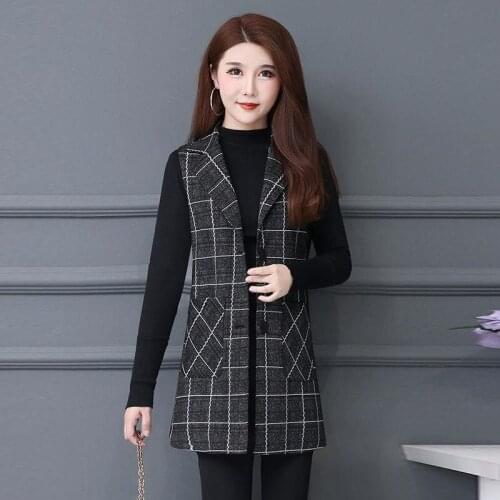 #0776 Spring Autumn Plaid Vest Waistcoat Women Slim Middle Age Vest Coat Femme Elegant Office Sleeveless Blazer Single Breasted