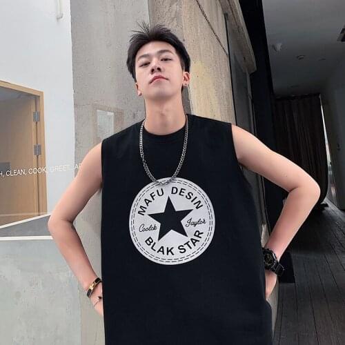 2020 Spring And Summer New Fashion Korean Version Of The Loose Trend Mens Printing Large Size Cotton Vest Bodybuilding Discount
