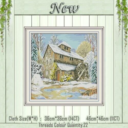 Waterwheel cabin scenery decor painting counted printed on the canvas DMC 11CT 14CT kits Cross Stitch embroidery needlework Sets