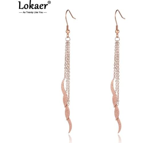 Lokaer Fashion Titanium Stainless Steel Geometric Tassel Earrings Rose Gold Color Chain Drop Earrings For Women Girls E19161