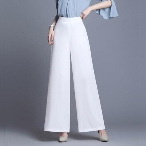 2021 Size Plus New Summer Chiffon oL Womens Wide Leg Pants High Waist Elegant Long Pants Work Casual Loose Trousers Female