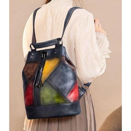 YourSeason Nature Cow Leather Female 2021 Retro Backpack Large Capacity Handmade Embossed Women Shoulder Travel Bags