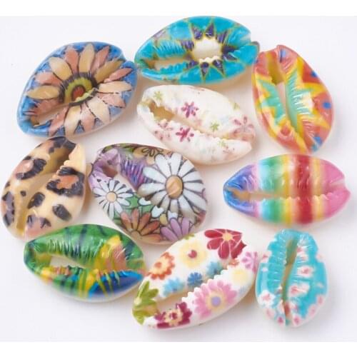 200pcs No Hole/Undrilled Printed Cowrie Shell Beads for Jewelery Making bracelet Accessories DIY Decorate 20~25x14~16x5~7mm F60