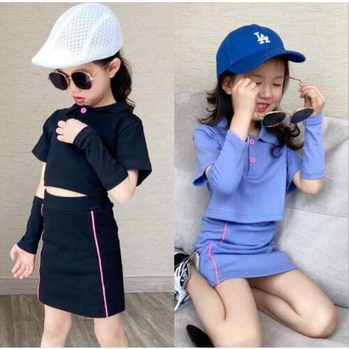 2021 Korea style girls 2 pcs set t-shirt+skirt cotton fashion summer girls suit 4-9t B153