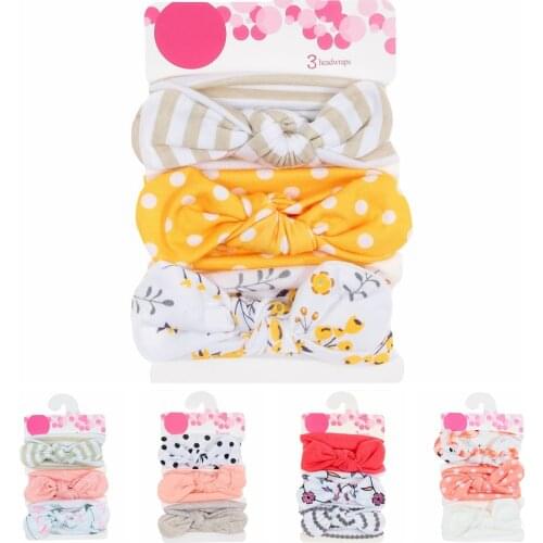 3pcs/set Baby Girls Turban Headband Hair Accessories Cotton Rabbit Ear Bow Elastic Hairband Baby Princess Christmas Day Gifts