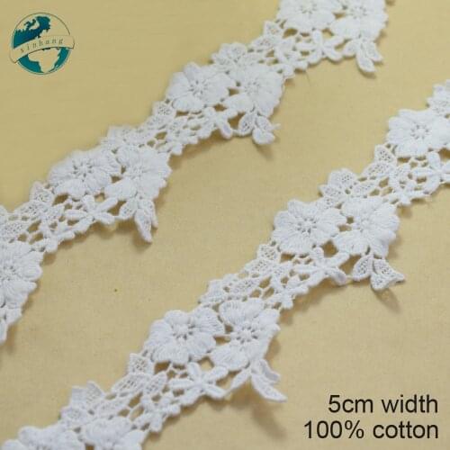 5cm white Cotton embroid lace sewing ribbon guipure lace african lace fabric trim warp knitting DIY Garment Accessories #3266
