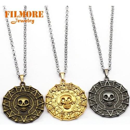 Aztec Gold Coin Pirates of the Caribbean Necklace Metal Chain Choker Necklaces & Pendants For Women Men Gift Colar Jewelry Kolye