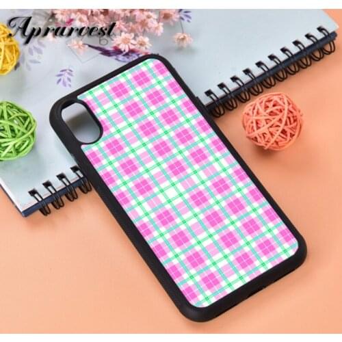 Aprarvest Pink And Green Plaid Spring Silicone Rubber Phone Case Cover For iPhone 6 6S 7 8 PLUS X XS XR 11 12 MINI PRO MAX