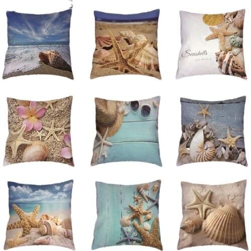 White Cushion Cover Ocean Style Printed Hawaiian Shells Starfish Hats Beach Decor Outdoor SeatsPolyester Peach Skin Pillow Cases