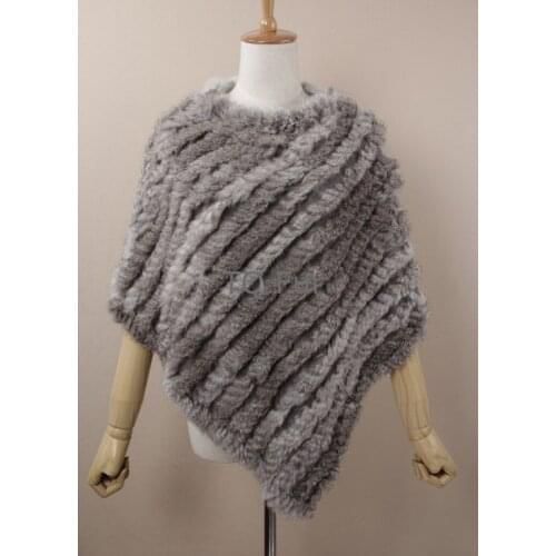 Free shipping Wholesale Real Knitted Rabbit Fur Poncho Wrap scarves women natural rabbit fur Shawl triangle Cape