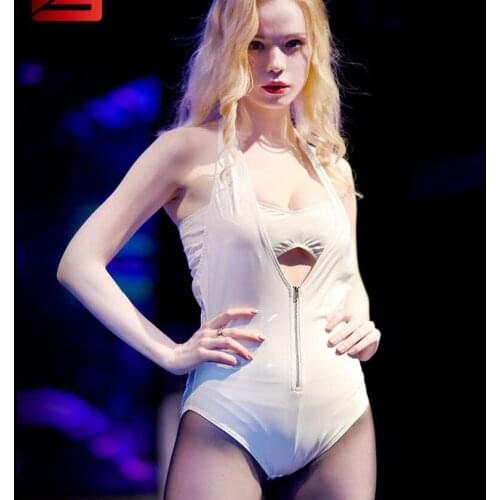 Plus Size Halt Deep V-neck Zipper Open Front Latex Catsuit Backless Hot Sexy Glitter Teddies One Piece Sukumizu Swimear Babydoll