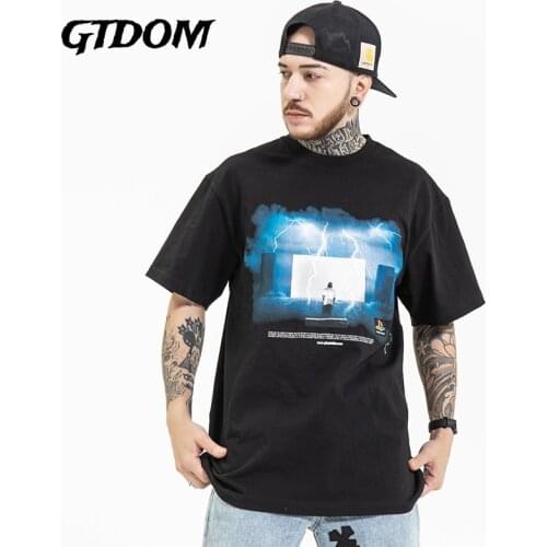 GTDOM Men Fashion Brand Hip Hop Rap Jointly Short Sleeve T-Shirt 2021 Summer New Stonehenge Lightning Printing O-Neck T-Shirt