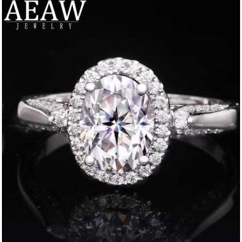 AEAW Fashion Jewellery Fine Jewelry Rings 1.5Ct 6X8mm DF Color Oval Moissanite 18k White Gold For Women